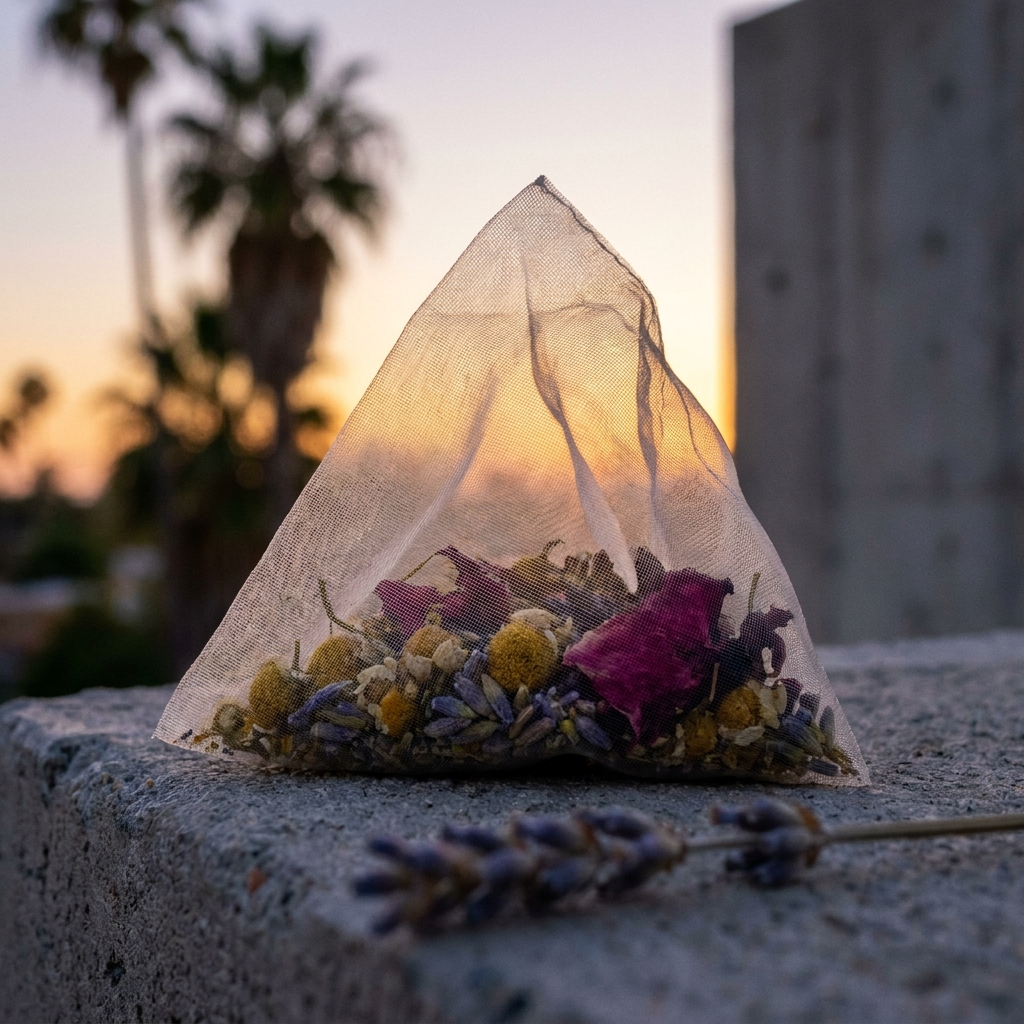 Lavender Halo pyramid sachet — small-batch calming herbal tea by TLLoM Tea